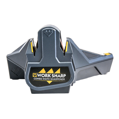 Compact and sturdy handheld knife sharpener with powered abrasive belt and manual ceramic honing, designed for fast, precise sharpening of various knives in Kitchen & Food and Farm, Garden & Tool collections.