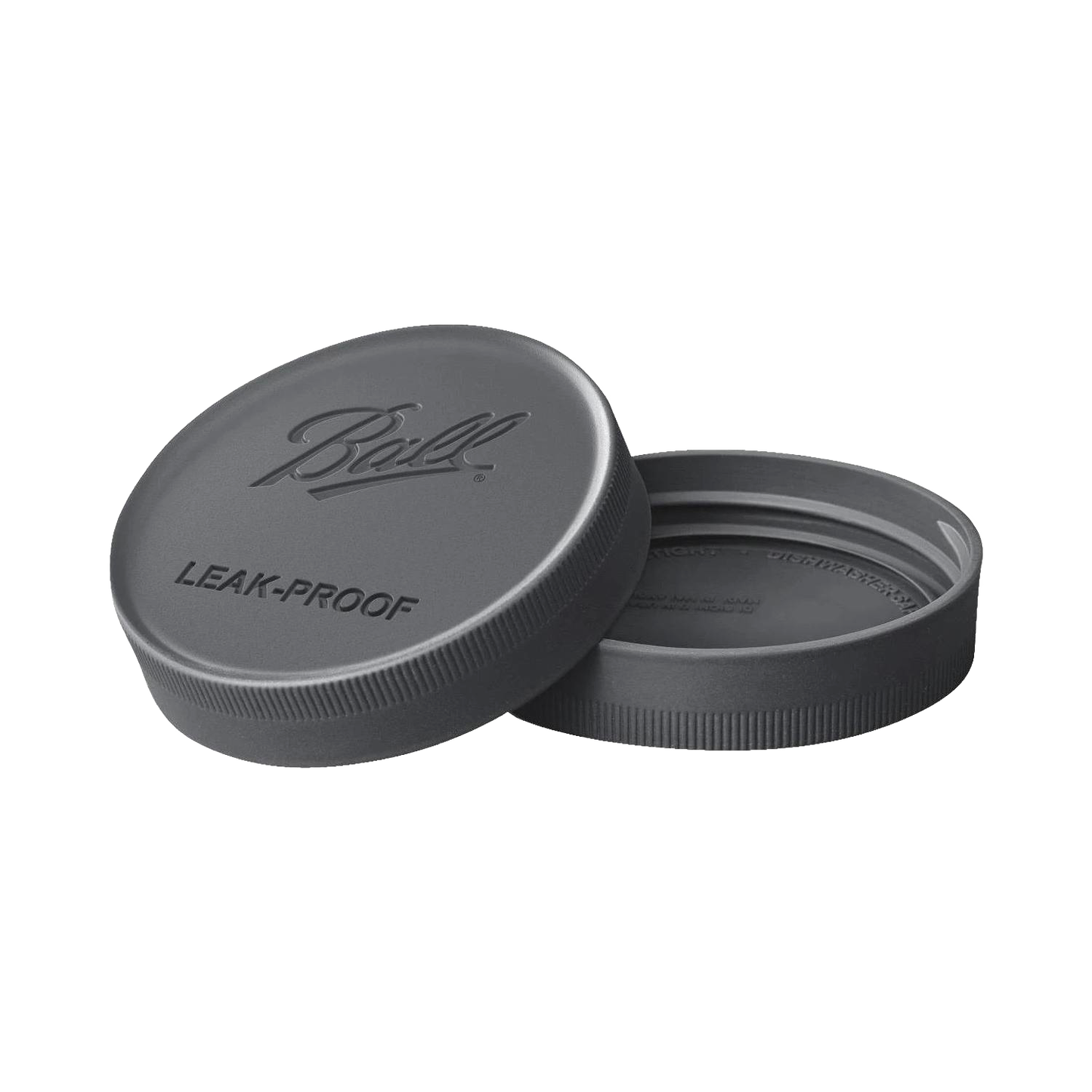 Set of two wide mouth leak-proof storage lids in textured dark gray, designed for airtight sealing of jars, ideal for Kitchen & Food, Storage and Serving, and Best Sellers collections.