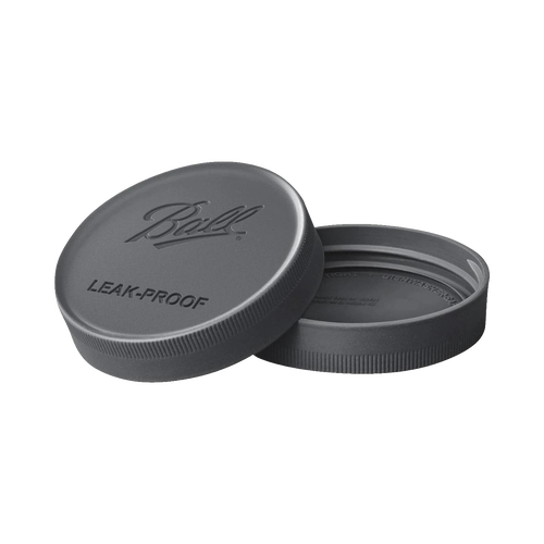 Set of two wide mouth leak-proof storage lids in textured dark gray, designed for airtight sealing of jars, ideal for Kitchen & Food, Storage and Serving, and Best Sellers collections.
