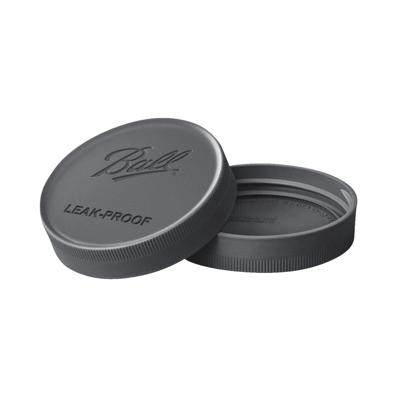 Set of two wide mouth leak-proof storage lids in textured dark gray, designed for airtight sealing of jars, ideal for Kitchen & Food, Storage and Serving, and Best Sellers collections.