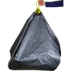 Hand holding woven polyethylene and nylon garden tarp with four reinforced soft grip handles linked by yellow cord, designed for easy yard cleanup, ideal for Farm, Garden & Tool and Lawncare collections.
