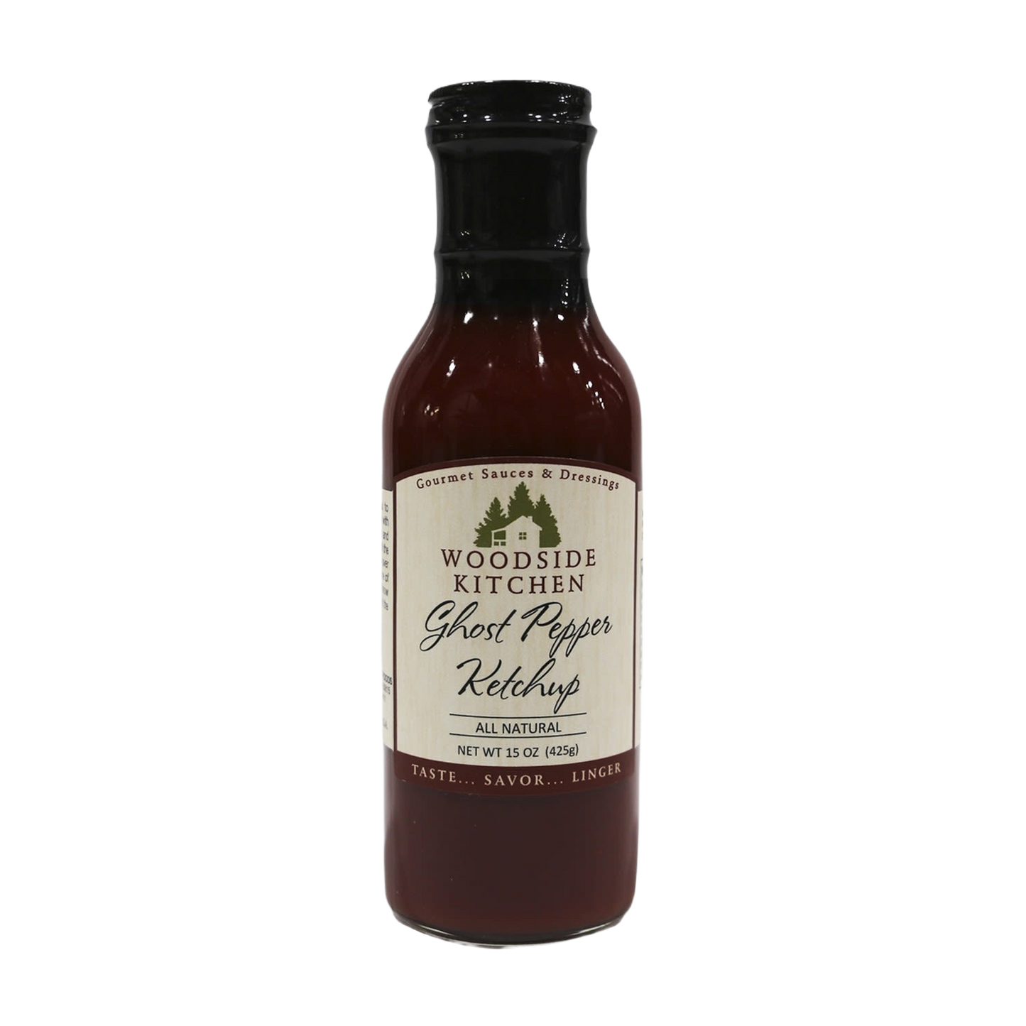 Glass bottle of handcrafted all-natural ghost pepper ketchup with rich flavor, made in small batches in USA, perfect for Kitchen & Food, Pantry, USA Made, Best Sellers, and Promo Eligible collections