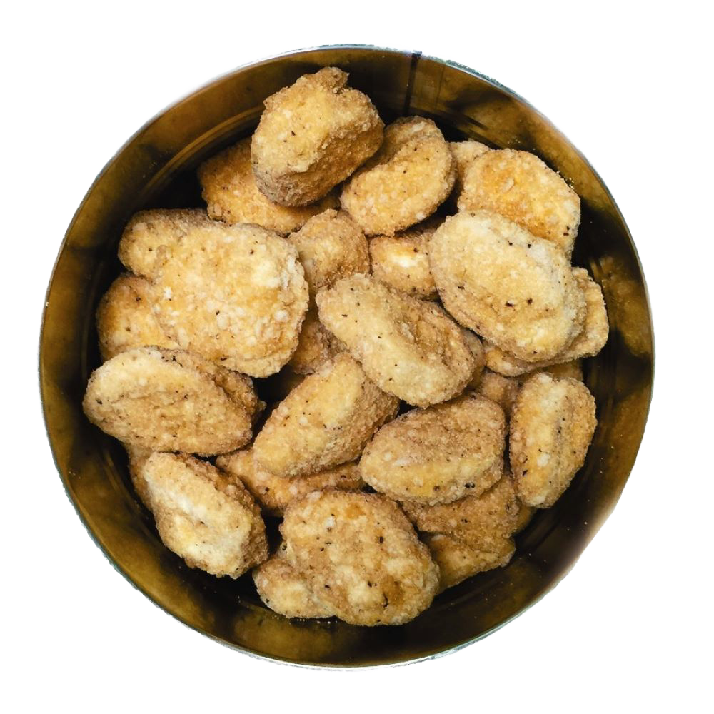 Round metal container filled with golden freeze-dried chicken nuggets, handcrafted and made in USA, featured in Kitchen & Food, Freeze Dried, Food, and Best Sellers collections.