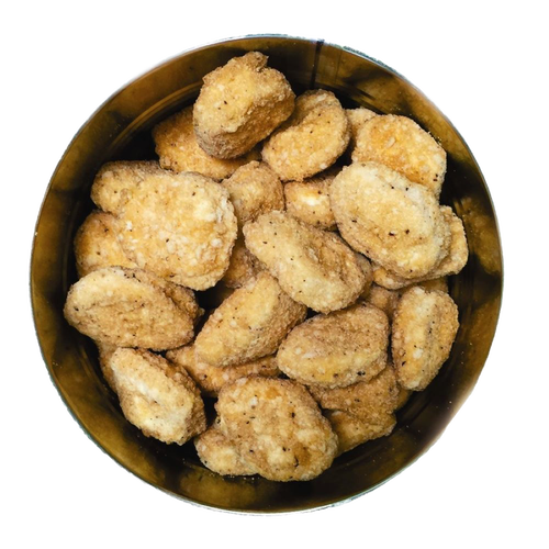 Round metal container filled with golden freeze-dried chicken nuggets, handcrafted and made in USA, featured in Kitchen & Food, Freeze Dried, Food, and Best Sellers collections.