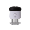 Compact white and black bladed meat tenderizer with 58 stainless steel blades, featuring a safety lock and non-slip grip, ideal for Kitchen & Food and Specialty Equipment collections.