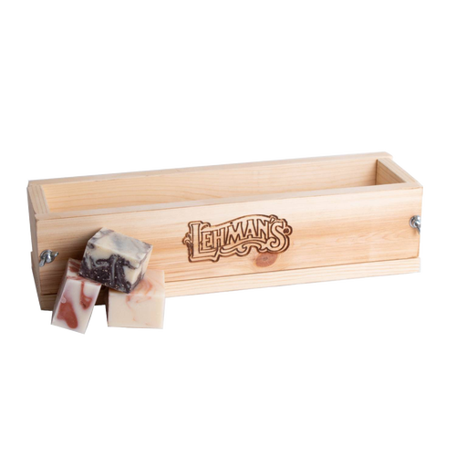 Handcrafted wooden soap mold made from durable pine with adjustable metal wingnuts and engraved branding, ideal for cold process soapmaking in Health & Wellness, Soaps and Soapmaking, and USA Made collections.