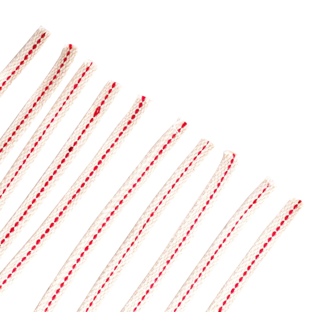 Set of handcrafted flat wicks with distinctive red stitching, made from high-grade cotton for clean and efficient fuel delivery, ideal for lamps and emergency supplies in Farm, Garden & Tool collections.