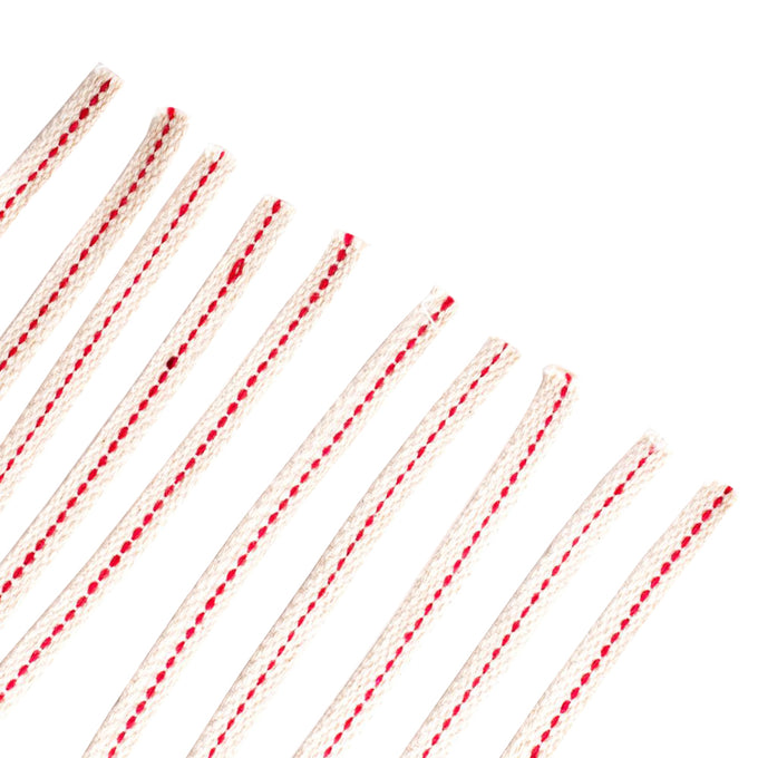 Set of handcrafted flat wicks with distinctive red stitching, made from high-grade cotton for clean and efficient fuel delivery, ideal for lamps and emergency supplies in Farm, Garden & Tool collections.