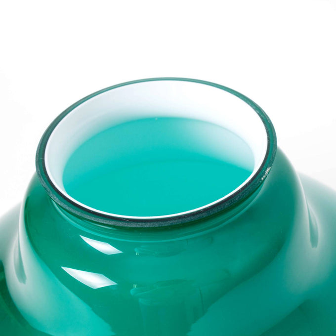 Close-up of a smooth emerald glass lamp shade with a white interior lining, designed for Aladdin hanging lamps, featured in Lamps & Lighting, Parts and Accessories, Lamp Shades, and Best Sellers collections.