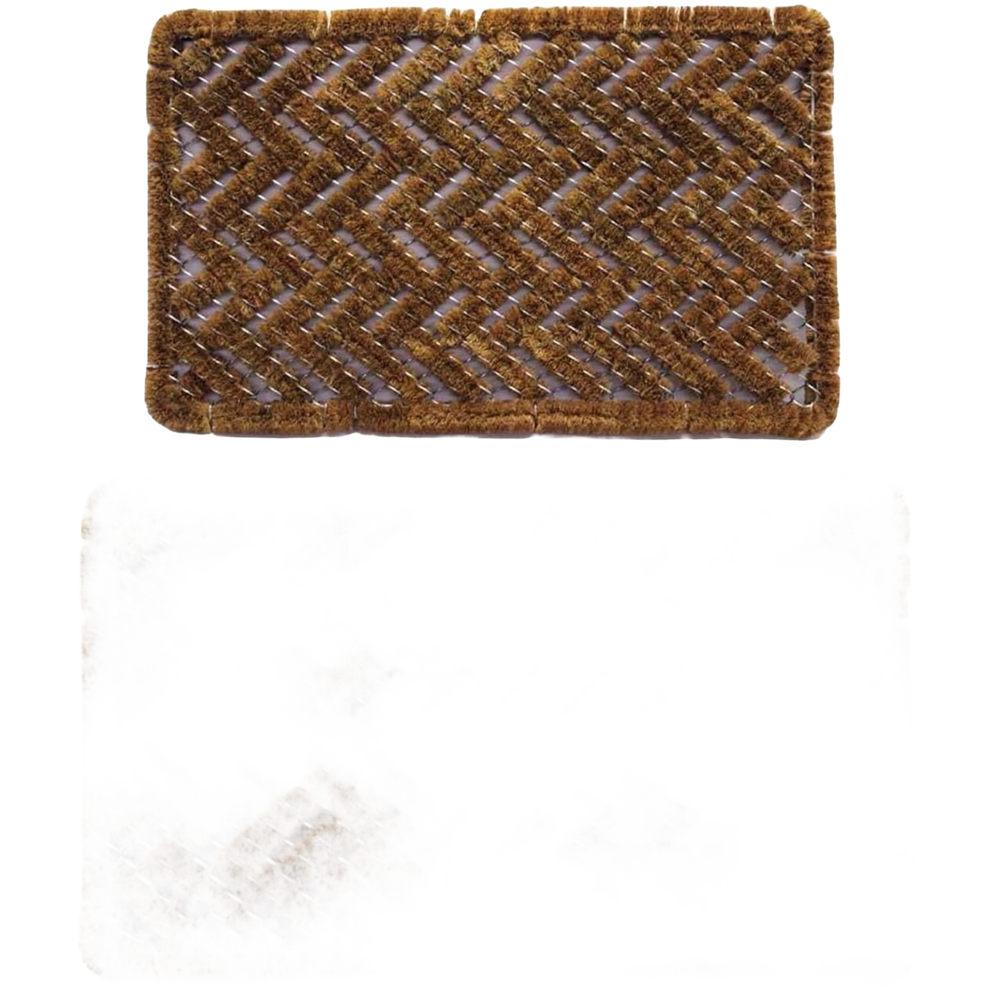 Rectangular bootscraper rug with a woven natural coconut fiber surface and wire brush edges, handcrafted for durable shoe cleaning, part of Home & Decor and Best Sellers collections.