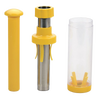 Handheld corn kernel remover with stainless steel blade, durable yellow plastic body, and clear collection cylinder, designed for easy food preservation in Kitchen & Food and Freezing collections.