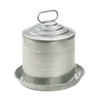 Galvanized double-wall chicken waterer with a 2-gallon capacity, sturdy handle, and a wide base, designed for reliable hydration in farm, garden, and animal care settings.