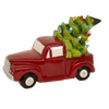 Handcrafted dolomite red truck carrying a light-up decorated Christmas tree, battery operated for easy placement, ideal for Home & Decor, Holiday Decor, Best Sellers, and Promo Eligible collections.