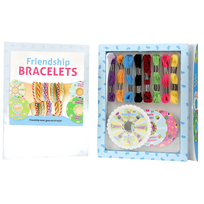 Open craft kit box revealing colorful embroidery threads and patterned bracelet design wheels, ideal for creative projects in Toys, Books & Games and Children's Toys collections.