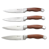 Set of four steakhouse knives featuring forged stainless steel blades with finely etched serrations and contoured rosewood handles, ideal for Kitchen & Food and Knives & Axes collections.