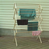 Economical queen-size wooden floor clothes dryer with smooth finish and white-coated dowels, handcrafted in the USA, ideal for compact laundry spaces in Home & Decor and Laundry Supplies collections.