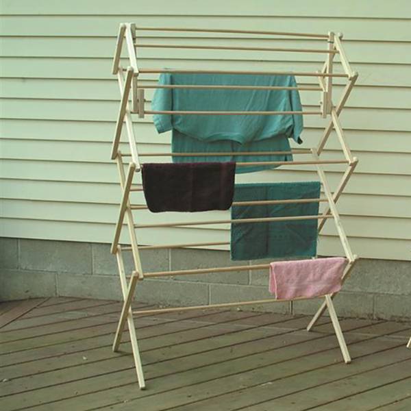 Economical queen-size wooden floor clothes dryer with smooth finish and white-coated dowels, handcrafted in the USA, ideal for compact laundry spaces in Home & Decor and Laundry Supplies collections.