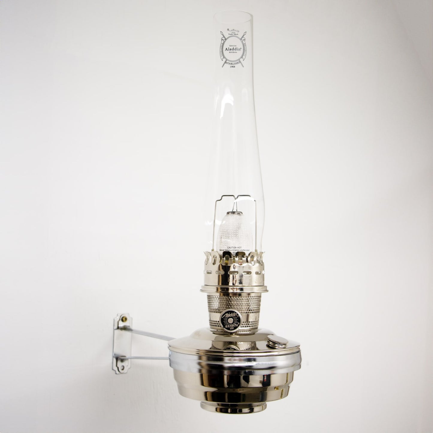 Handcrafted chrome-plated wall oil lamp with clear glass chimney and adjustable burner, perfect for bright lighting in Farm, Garden & Tool, Lamps & Lighting, and Emergency Supplies collections.