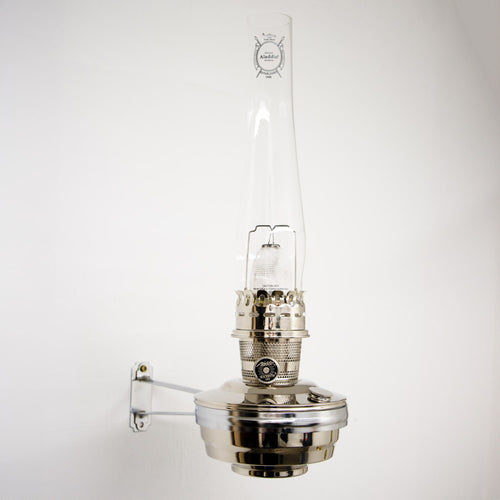 Handcrafted chrome-plated wall oil lamp with clear glass chimney and adjustable burner, perfect for bright lighting in Farm, Garden & Tool, Lamps & Lighting, and Emergency Supplies collections.