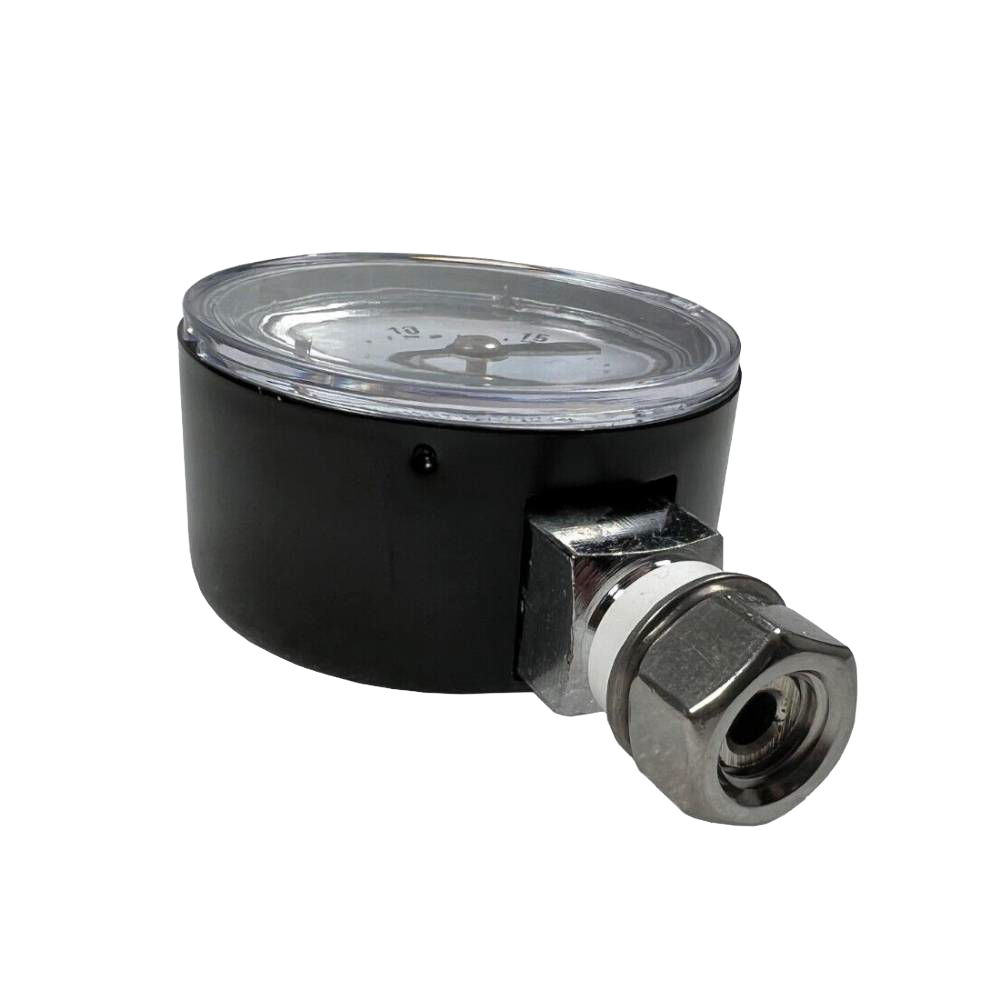 Compact steam gauge with metal fitting and clear dial, suitable for pressure canners, crafted in the USA for Kitchen & Food, Canning Accessories, and Best Sellers collections.