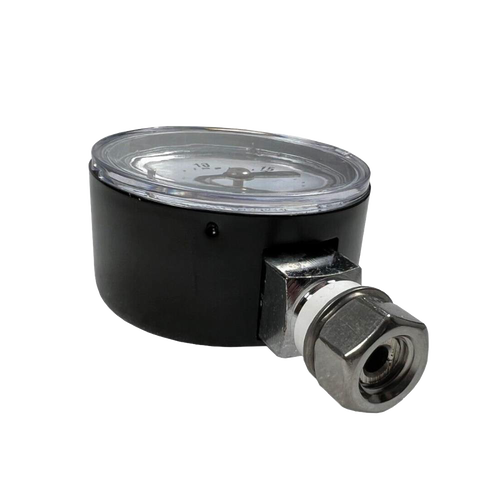 Compact steam gauge with metal fitting and clear dial, suitable for pressure canners, crafted in the USA for Kitchen & Food, Canning Accessories, and Best Sellers collections.