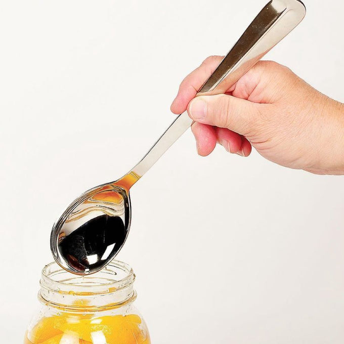 Set of two durable stainless steel long-handled serving spoons designed to fit pint and quart jars, perfect for Kitchen & Food, Storage and Serving, and Best Sellers collections.