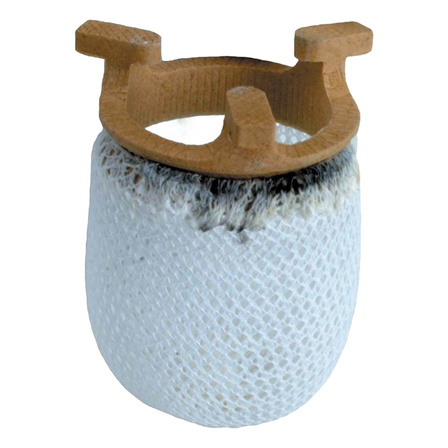 Close-up of a replacement mantle for gas lights featuring a mesh fabric body with a heat-resistant fiber top and a beige mounting ring, suitable for lamps and lighting parts collections.