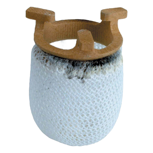 Close-up of a replacement mantle for gas lights featuring a mesh fabric body with a heat-resistant fiber top and a beige mounting ring, suitable for lamps and lighting parts collections.