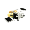 Stainless steel French fry cutter with black rubber handle and interchangeable blades, featuring a suction cup base for secure countertop use, ideal for Kitchen & Food and Food Prep collections.