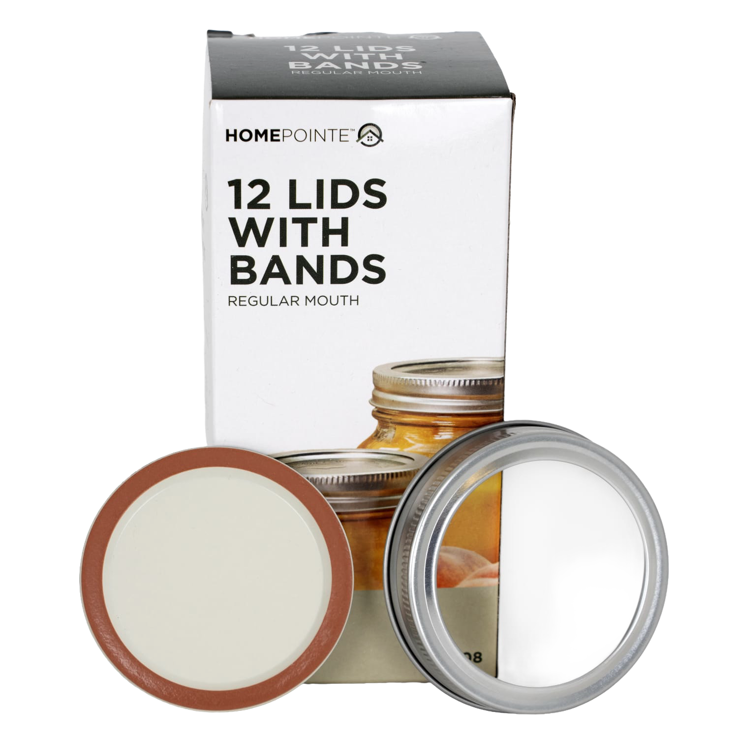 Box of 12 regular-mouth canning jar lids and bands with BPA-free sealing compound, essential for kitchen food preservation and part of popular canning accessories collections.