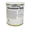 Tin can of USA-made freeze-dried cinnamon rolls with label detailing ingredients and preparation instructions, featured in Kitchen & Food and Emergency Supplies collections.