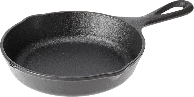 Small handcrafted cast iron skillet with a detailed wolf design, perfect for individual cooking and part of Kitchen & Food, Cookware, Cast Iron, USA Made, and Best Sellers collections.