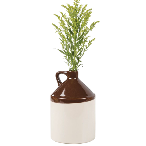 Handcrafted stoneware jug with a brown glazed top and cream-colored base, featuring a handle and filled with green foliage, ideal for Kitchen & Food, Storage and Serving, Best Sellers, and Promo Eligible collections.