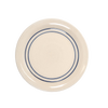 Handcrafted stoneware salad plate with double blue stripes on natural cream background, microwave and dishwasher safe, featured in Kitchen & Food, Dinnerware, USA Made collections.