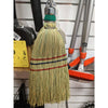 Handcrafted corn whisk broom made from tightly bound natural corn straw with colorful stitched bands, handcrafted in the USA, featured in Household Cleaning and Amish Made collections.