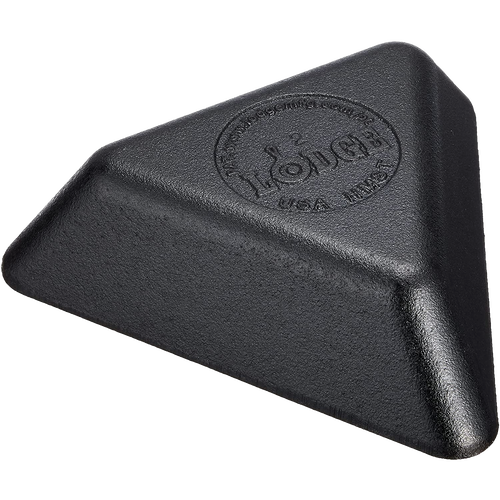 Seasoned cast iron triangle mini server with a natural easy-release finish, handcrafted in the USA, perfect for serving appetizers, desserts, and dips, featured in Kitchen & Food and Cookware collections.