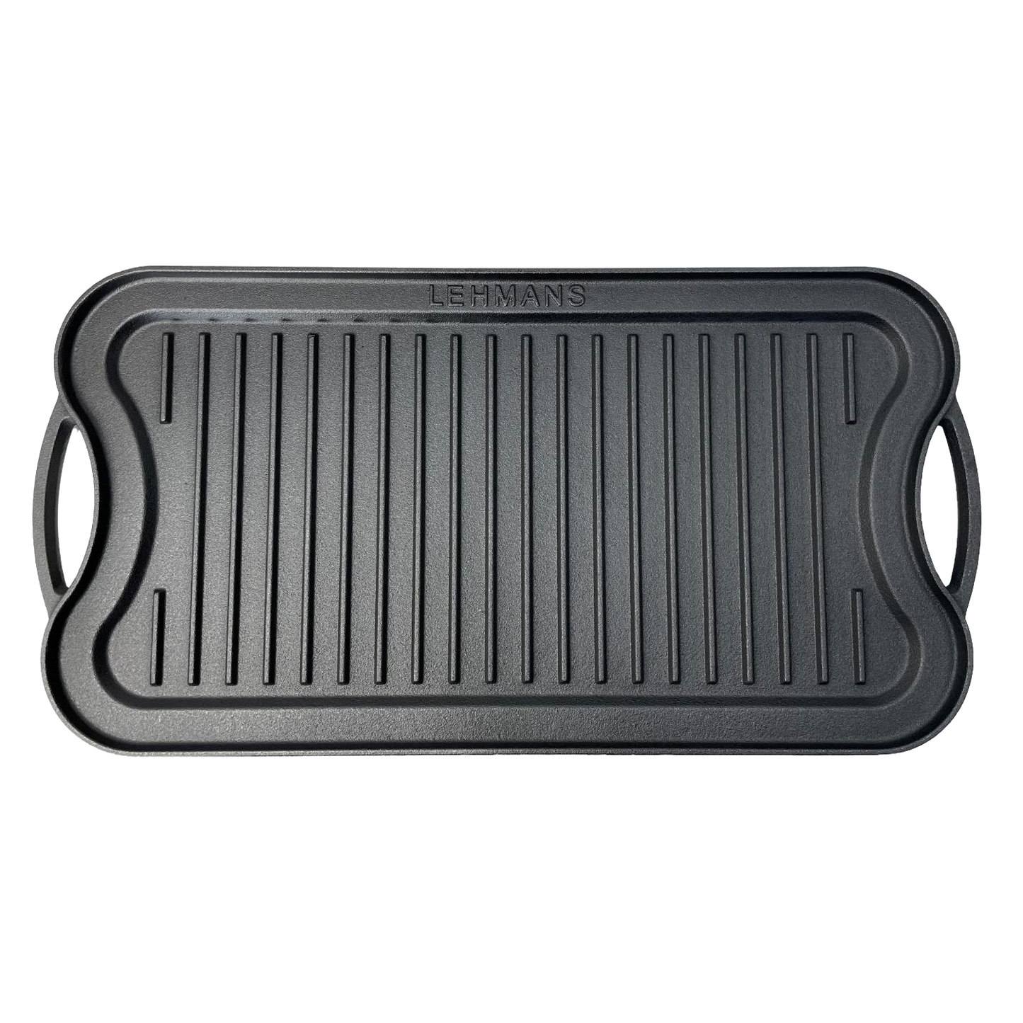 Handcrafted nitrided cast iron griddle with ribbed cooking surface and dual handles, designed for durable outdoor and campfire cooking in Farm, Garden & Tool, Kitchen & Food, and Camping collections.