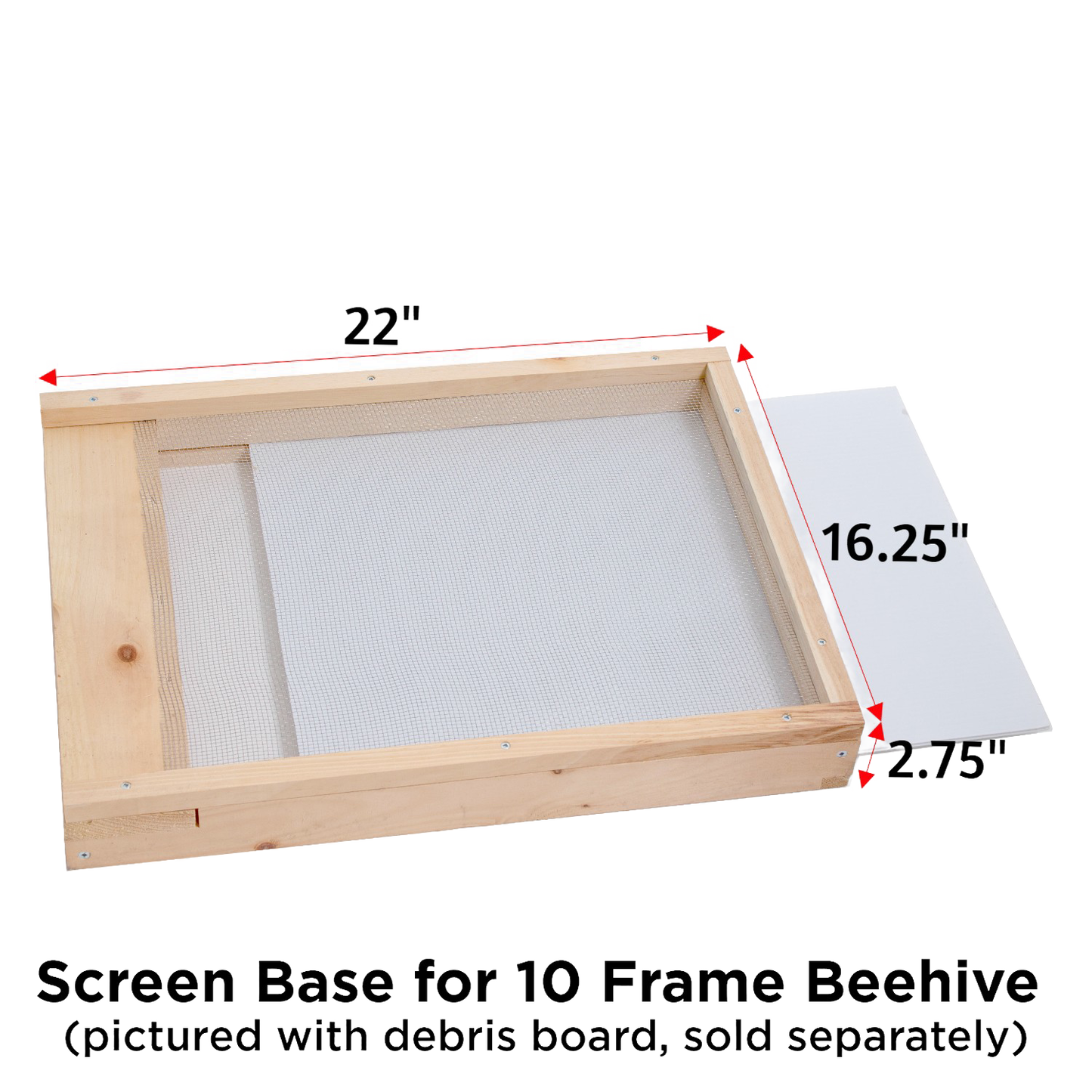 Handcrafted Amish-made wooden screen base with fine mesh for 10-frame hives, designed to help monitor varroa mites, made in USA, ideal for Farm, Garden & Tool and Beekeeping Supplies collections.
