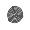 Round cast iron trivet with concentric slotted design and three raised feet for stable heat distribution, suitable for farm, garden, camping, kitchen, cookware, and cast iron collections.