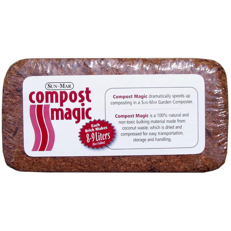Compressed natural bulking material brick made from coconut waste, designed to accelerate composting in garden composters, featured in Farm, Garden & Tool, Composting, and Garden Accessories collections.