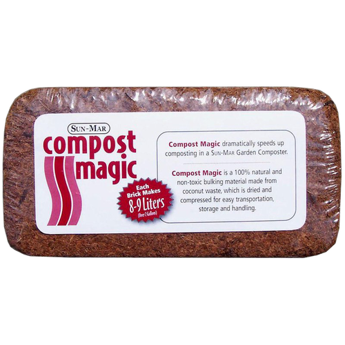Compressed natural bulking material brick made from coconut waste, designed to accelerate composting in garden composters, featured in Farm, Garden & Tool, Composting, and Garden Accessories collections.
