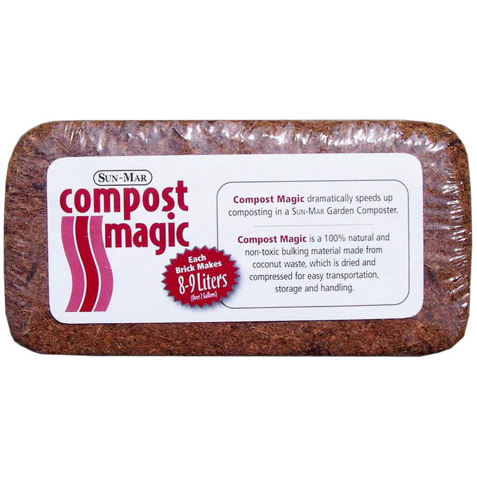 Compressed natural bulking material brick made from coconut waste, designed to accelerate composting in garden composters, featured in Farm, Garden & Tool, Composting, and Garden Accessories collections.