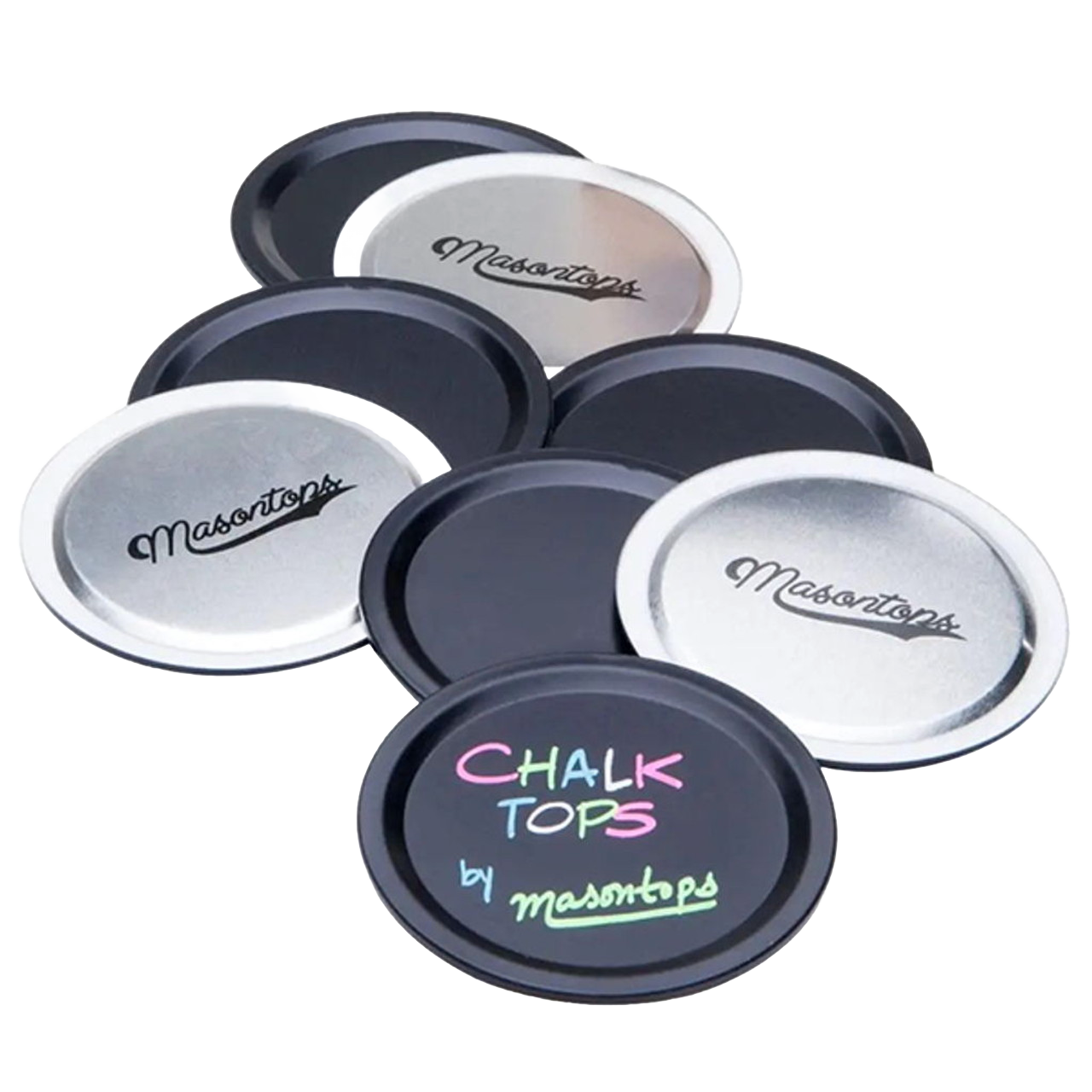Set of reusable black chalkboard lids suitable for regular mouth jars, featuring a smooth surface for chalk labeling, ideal for Home & Decor, Best Sellers, and Promo Eligible collections.