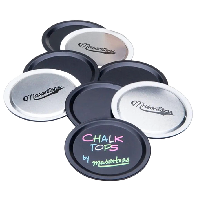 Set of reusable black chalkboard lids suitable for regular mouth jars, featuring a smooth surface for chalk labeling, ideal for Home & Decor, Best Sellers, and Promo Eligible collections.