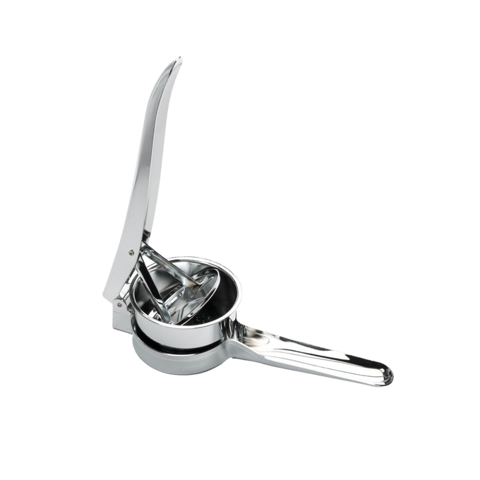 Sturdy metal ricer and fruit press with polished finish, designed to ease food prep tasks, perfect for Kitchen & Food, Kitchen Gadgets, and Cooking and Baking Helpers collections.