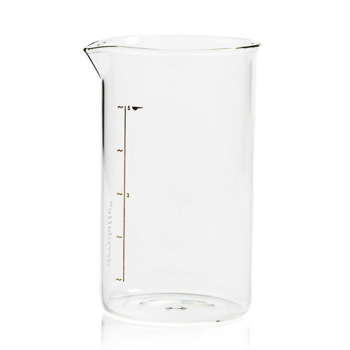 Clear glass beaker with measurement markings and a small spout, designed as a dishwasher-safe replacement for 5-cup French press; part of Kitchen & Food, Brewing Coffee and Tea, Best Sellers, and Promo Eligible collections.