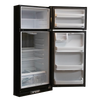 Open black gas refrigerator with freezer compartment on top and spacious shelving inside, handcrafted in use, featured in Appliances, Refrigerators and Freezers, and Best Sellers collections.