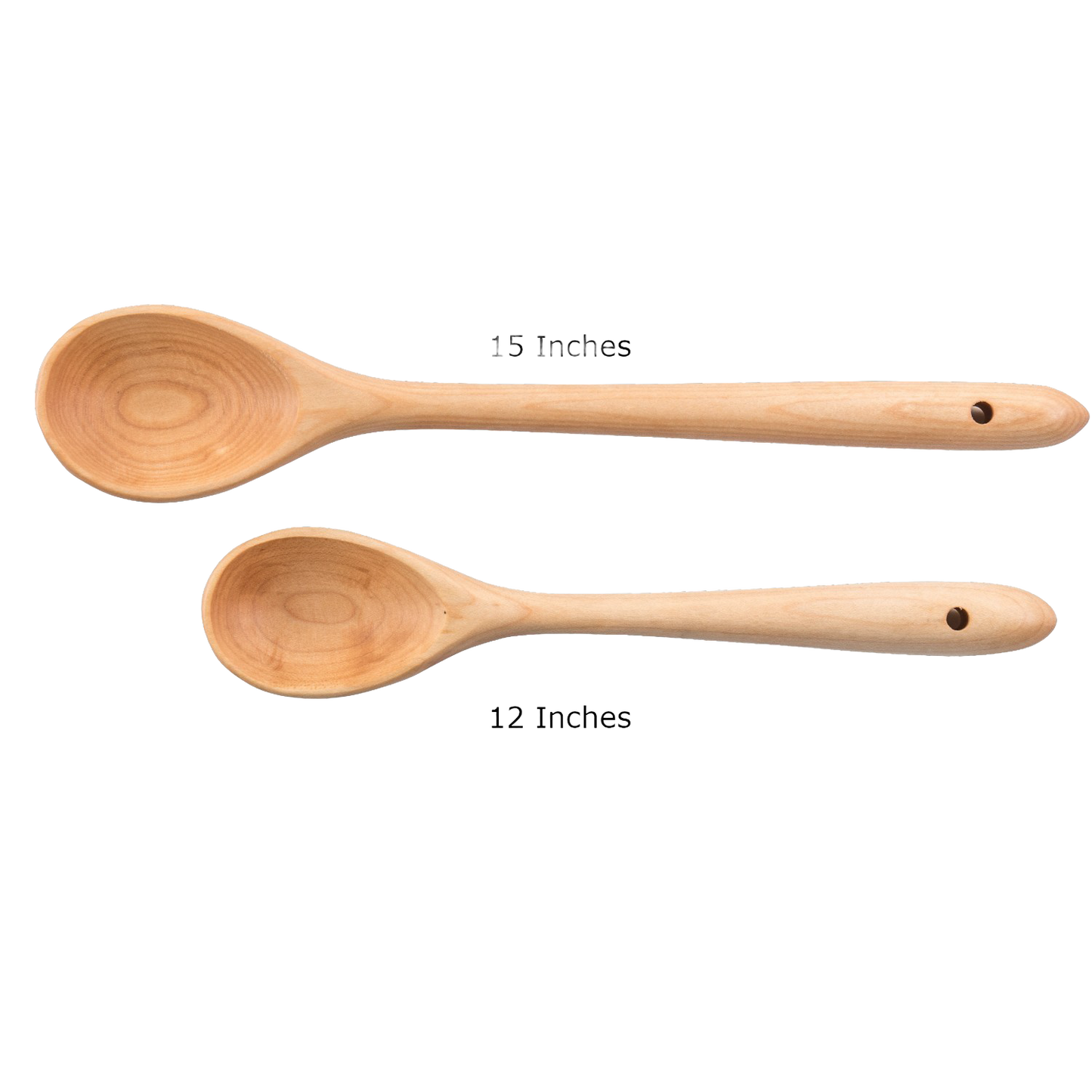 Pair of handcrafted solid American Hard Maple wooden spoons with smooth bowls and ergonomic handles, perfect for stirring, mixing, and serving in Kitchen & Food, USA Made, and Holiday Hosting collections.