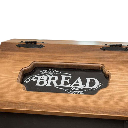 Handcrafted pine bread box lid with slanted variegated brown stain and carved inset reading "BREAD" in white, Amish made, ideal for Kitchen & Food and Storage collections.