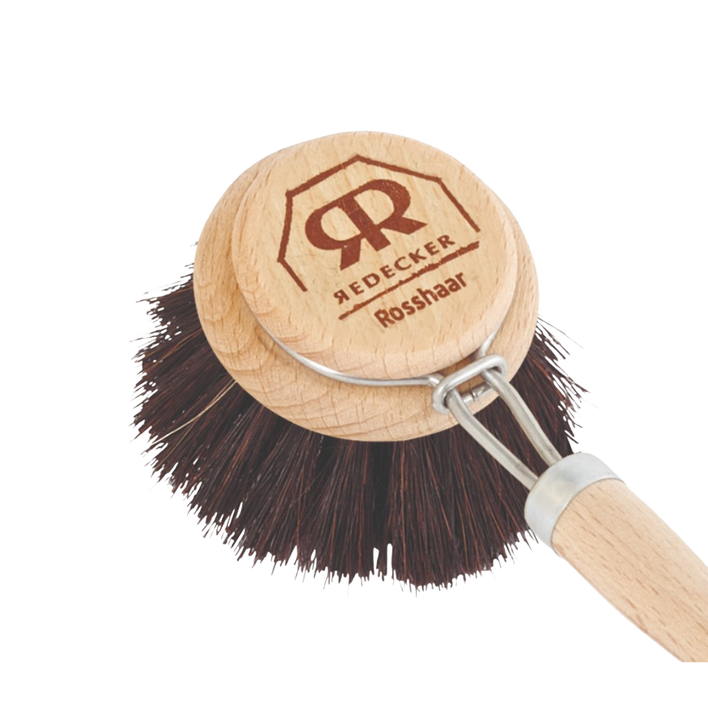Close-up of a reusable dish brush head with untreated beechwood and natural bristles, highlighting eco-friendly design for household cleaning and best seller collections.